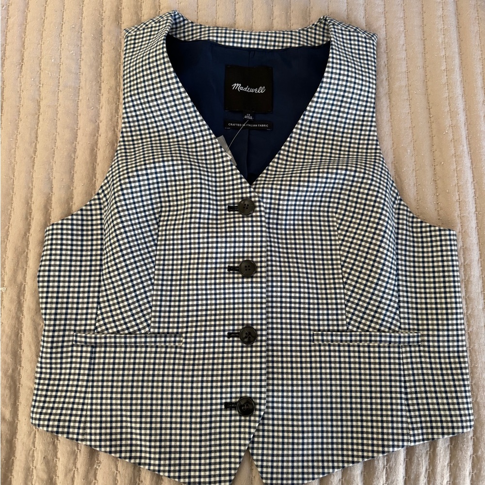 Madewell Navy and White Checkered Vest